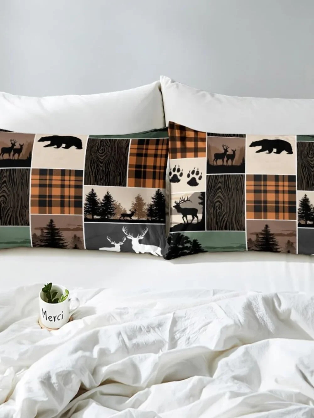 Rustic Cabin Fitted Sheet Twin Size, Hunting Bear Deer Bed Sheets For Kids Teens